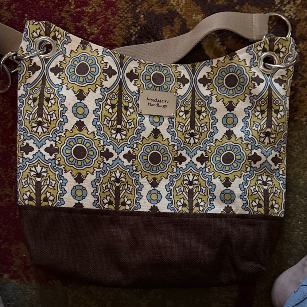 Floral Shoulder Bag - Brown and Cream